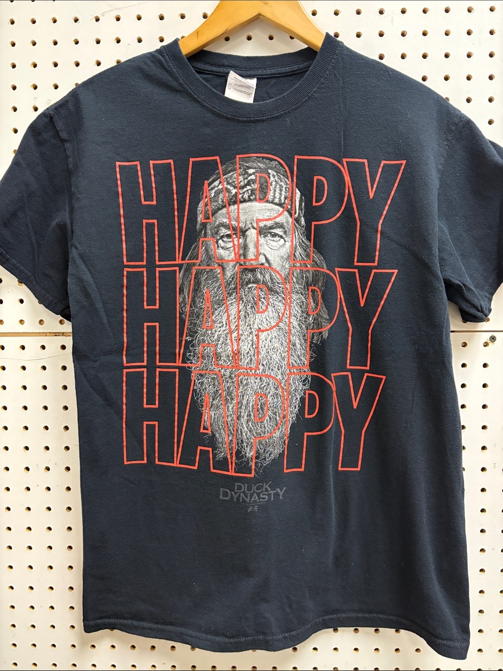 Gildan Navy Short Sleeve 'HAPPY' Graphic Tee with Red Outline